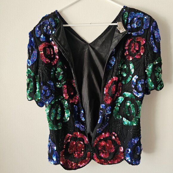 Vintage Women's Large Stenay Silk Beaded Top - Picture 2 of 7